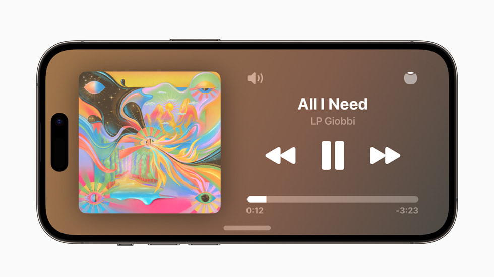 En Espera muestra que se está reproduciendo una canción de LP Giobbi titulada "All I Need" en un iPhone 14 Pro con iOS 17.