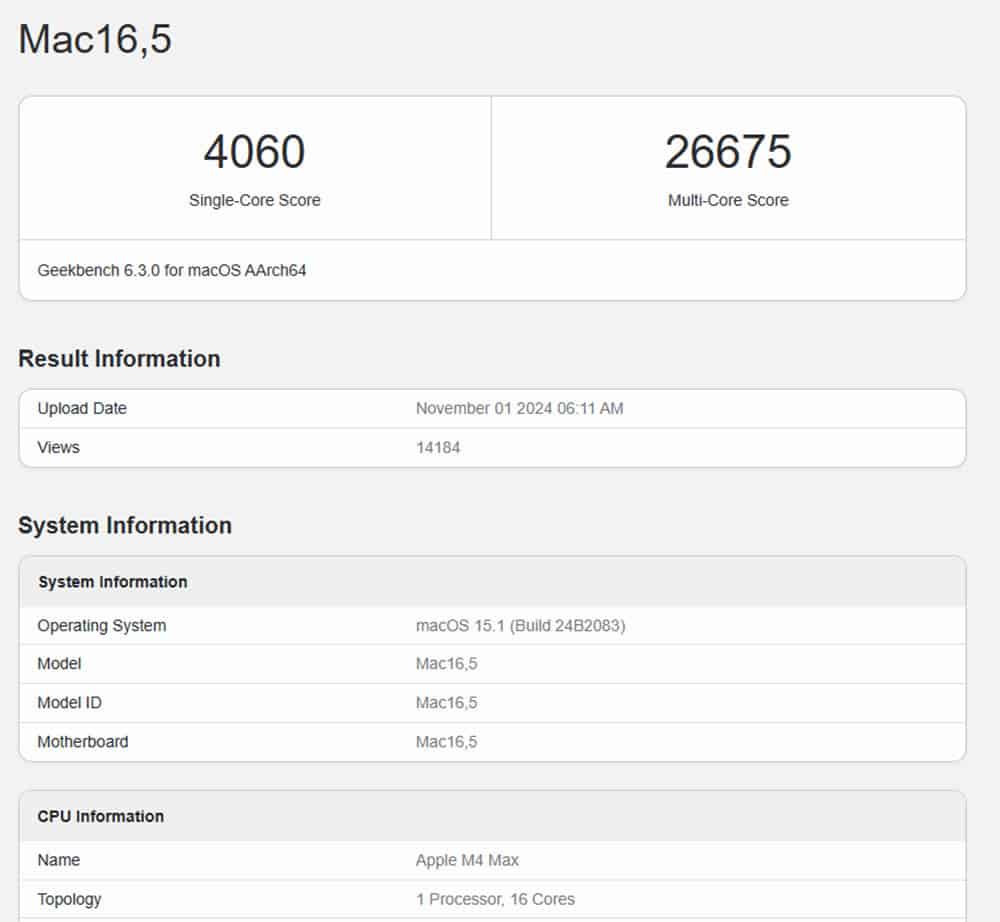 M4 Max Geekbench