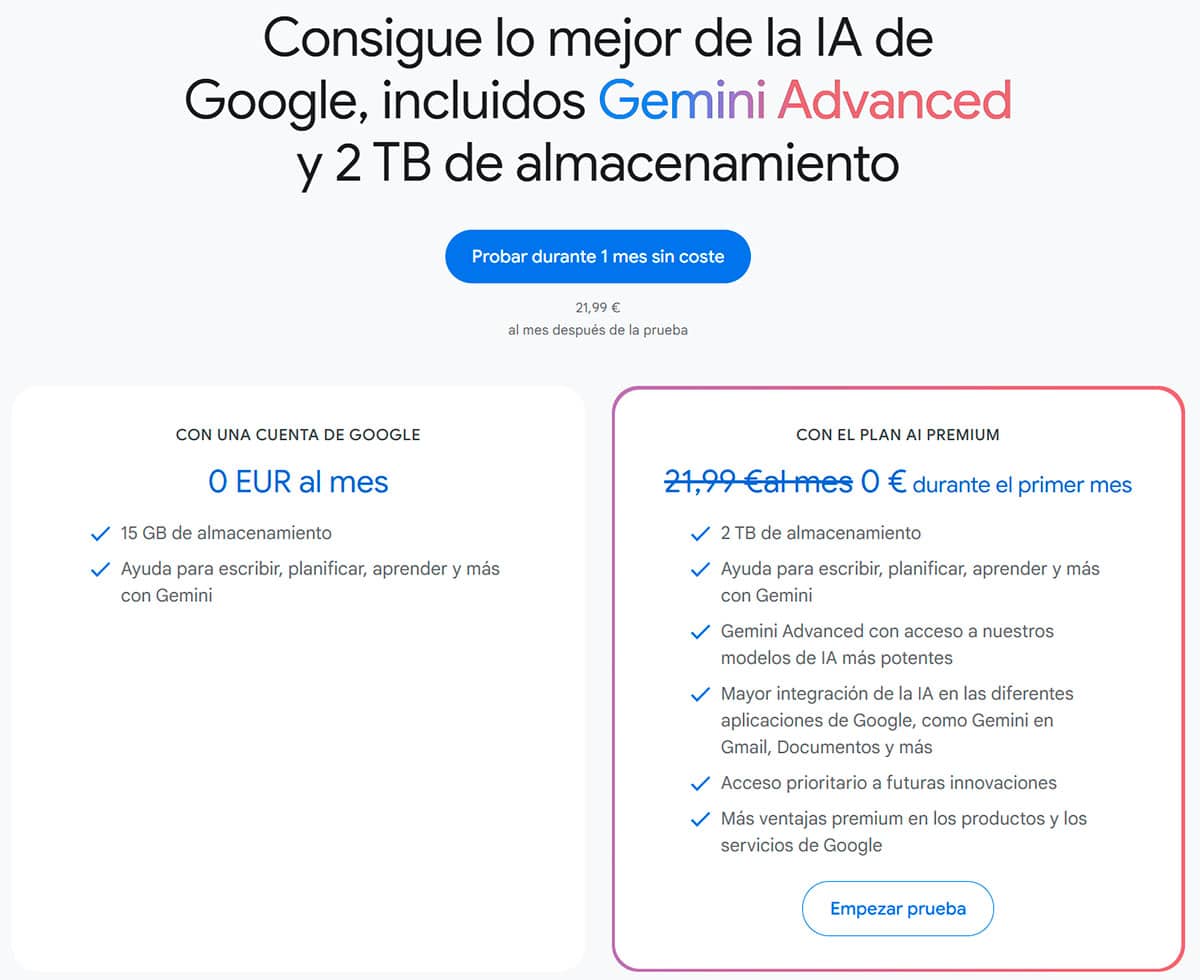 Precio Google One AI Premium para tener Gemini Advanced en iPhone (iOS)